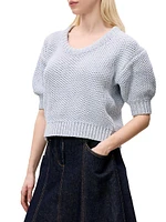 Thea Cotton Waffle-Knit Scoopneck Sweater