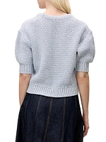 Thea Cotton Waffle-Knit Scoopneck Sweater