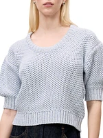 Thea Cotton Waffle-Knit Scoopneck Sweater