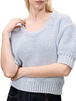 Thea Cotton Waffle-Knit Scoopneck Sweater