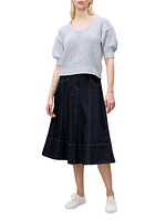 Thea Cotton Waffle-Knit Scoopneck Sweater