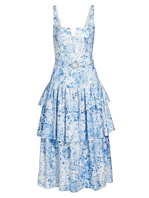 Celeste Floral Cotton Poplin Midi-Dress