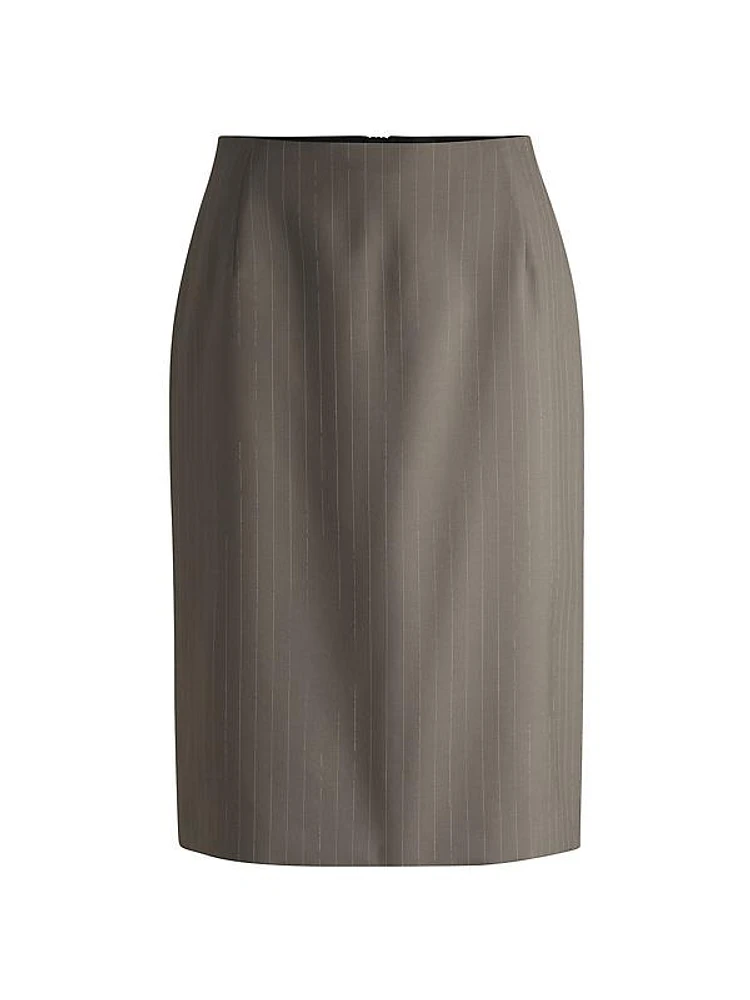 Pinstripe Pencil Skirt in High -Twist Wool