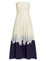 Malla Marine-Print Cotton Strapless Maxi Dress