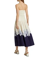 Malla Marine-Print Cotton Strapless Maxi Dress