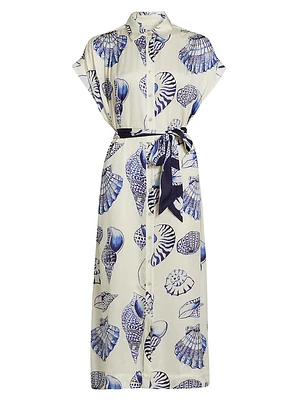 Valerie Seashell Satin Belted Maxi Caftan