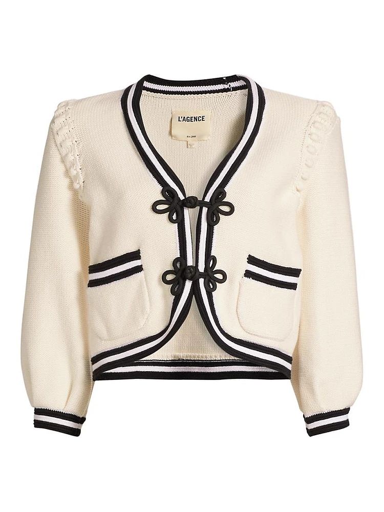 Kaito Contrast-Trim Cotton-Blend Crop Cardigan