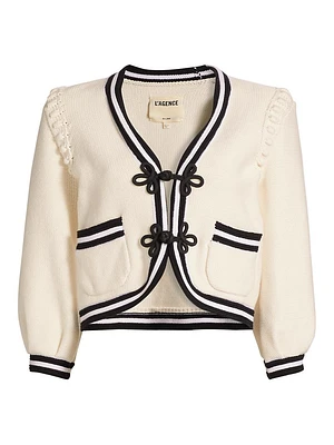 Kaito Contrast-Trim Cotton-Blend Crop Cardigan