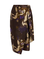 Dritto Abstract Silk Wrap Knee-Length Skirt