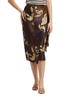 Dritto Abstract Silk Wrap Knee-Length Skirt