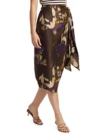Dritto Abstract Silk Wrap Knee-Length Skirt