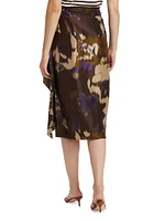 Dritto Abstract Silk Wrap Knee-Length Skirt