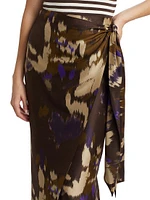 Dritto Abstract Silk Wrap Knee-Length Skirt