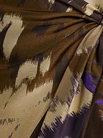 Dritto Abstract Silk Wrap Knee-Length Skirt