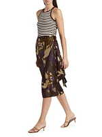 Dritto Abstract Silk Wrap Knee-Length Skirt
