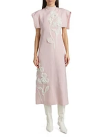 Floral Embellished Mockneck Midi-Dress