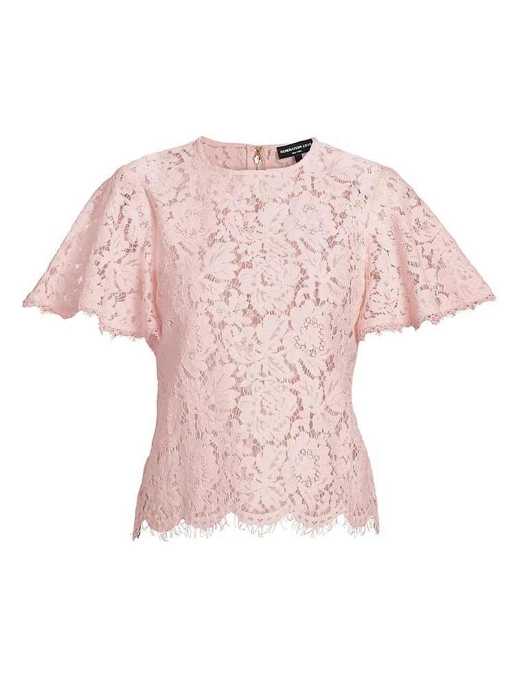 Cyndi Lace Flutter-Sleeve Top