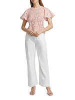 Cyndi Lace Flutter-Sleeve Top