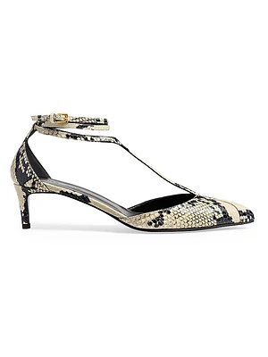 Mia 45MM Python-Embossed Leather T-Strap Pumps