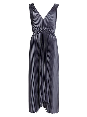 Smocked Pleated Midi-Dress