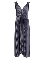 Smocked Pleated Midi-Dress
