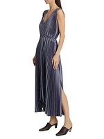 Smocked Pleated Midi-Dress