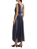 Smocked Pleated Midi-Dress