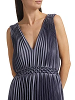 Smocked Pleated Midi-Dress