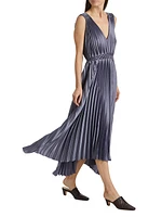 Smocked Pleated Midi-Dress