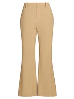 Stretch Linen Mid-Rise Crop Flare Trousers