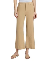 Stretch Linen Mid-Rise Crop Flare Trousers