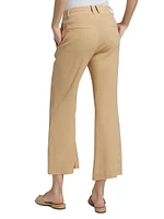 Stretch Linen Mid-Rise Crop Flare Trousers