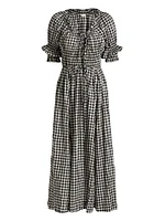 Ischia Gingham Cotton Tie-Waist Midi Dress