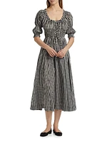 Ischia Gingham Cotton Tie-Waist Midi Dress