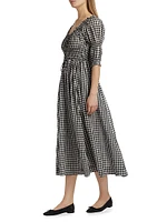 Ischia Gingham Cotton Tie-Waist Midi Dress