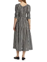 Ischia Gingham Cotton Tie-Waist Midi Dress