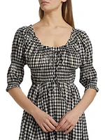 Ischia Gingham Cotton Tie-Waist Midi Dress