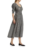 Ischia Gingham Cotton Tie-Waist Midi Dress