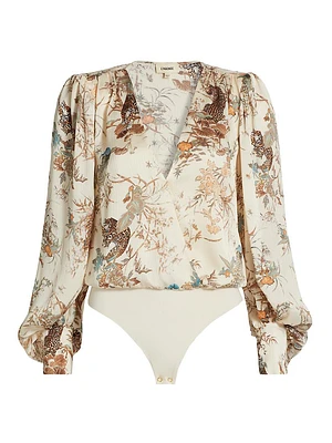 Kyoto Printed Blouson-Sleeve Bodysuit