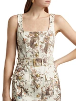 Idy Printed Stretch Cotton Belted Tank Dress