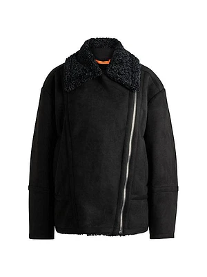 Aviator-Style Jacket in Faux Suede with Faux Shearling