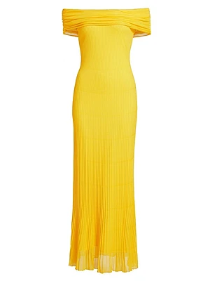 Laurelle Pleated Off-the-Shoulder Maxi Dress