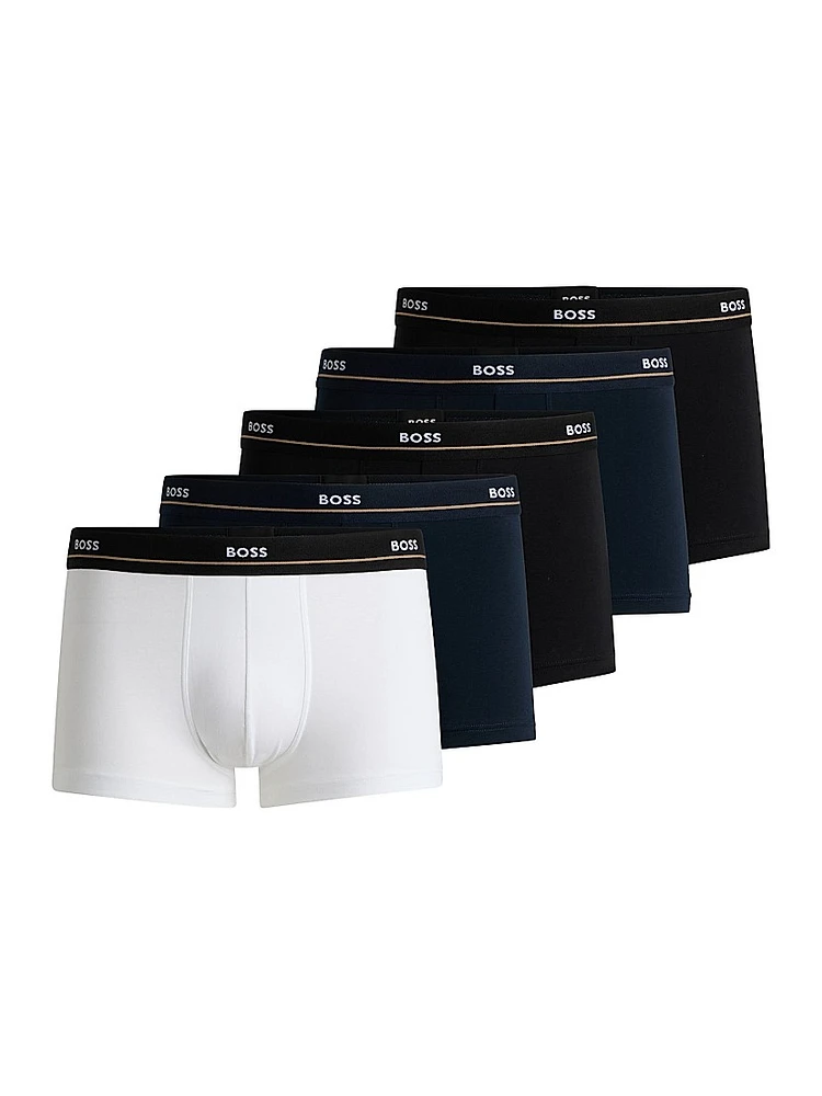 Five-Pack of Stretch-Cotton Trunks with Logo Waistbands