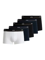 Five-Pack of Stretch-Cotton Trunks with Logo Waistbands