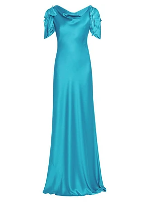 Satin Cowl Neck Short-Sleeve Gown