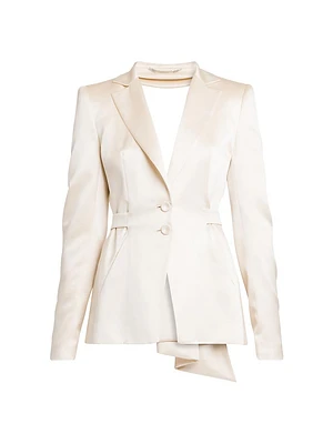 Silk-Blend Satin Open Back Asymmetric Jacket