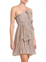 Silk Chiffon Bow Waist Strapless Minidress
