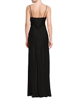 Ruffle-Trimmed Satin Sleeveless Gown