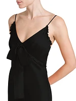 Ruffle-Trimmed Satin Sleeveless Gown