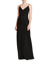 Ruffle-Trimmed Satin Sleeveless Gown